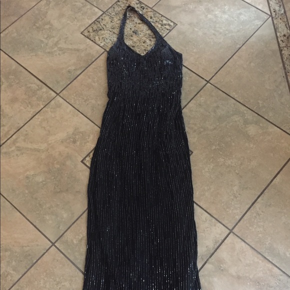 Beaded floor length ball gown black halter top - Picture 2 of 7